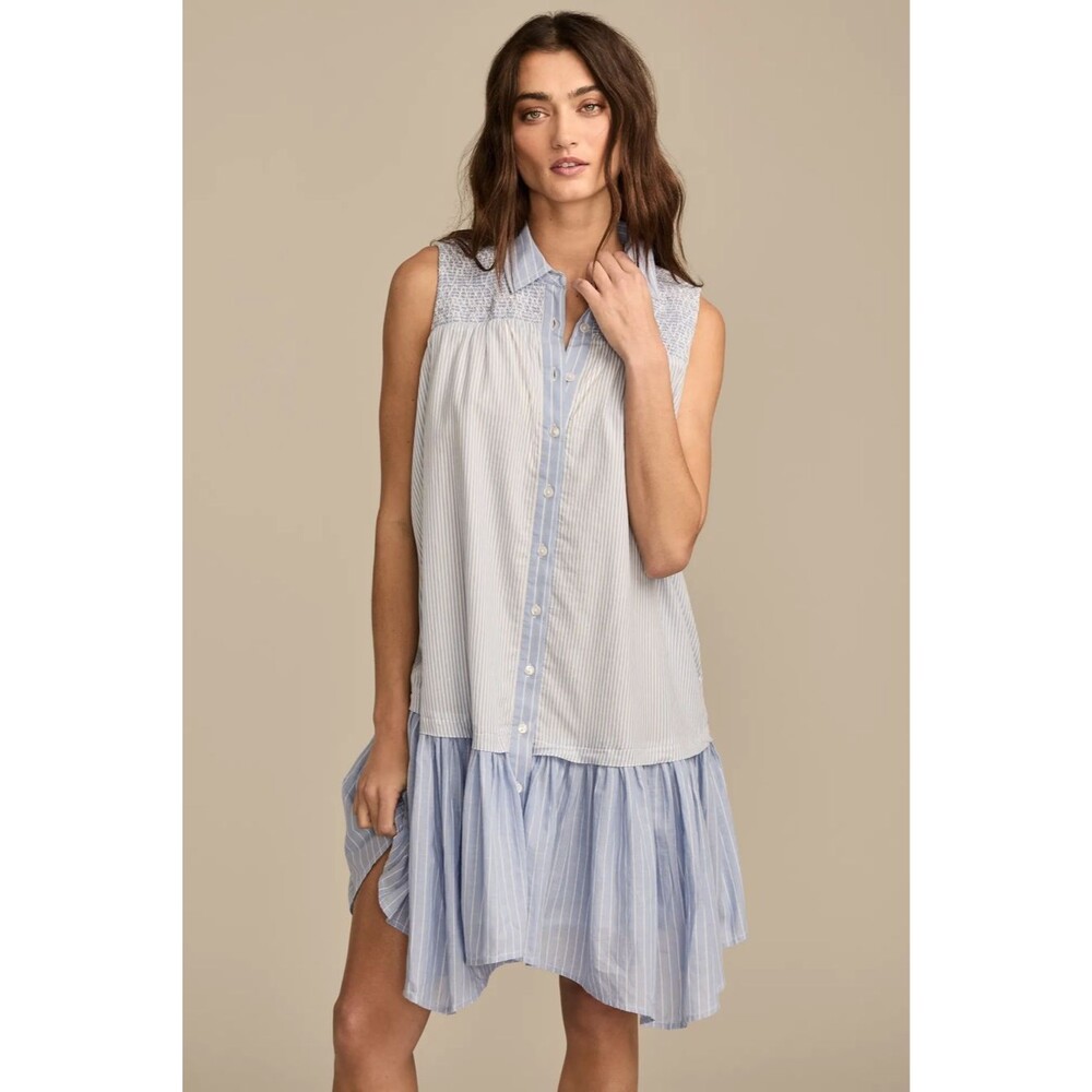 Lucky Brand Breezy Tank Shirt Dress Size XXL Blue White Striped Coastal Nautical